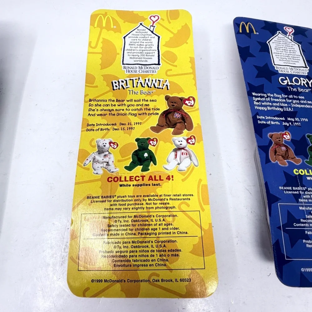 Ty Beanie Babies RMHC International Bears Lot 3 Erin Britannia Glory Carded 1999